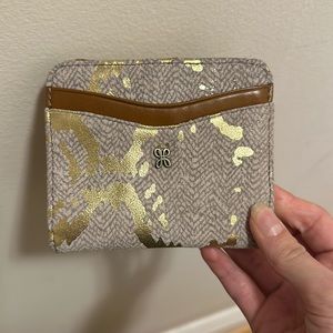 NWT HOBO Max Mini Bi-fold Golden Herringbone Leather Wallet